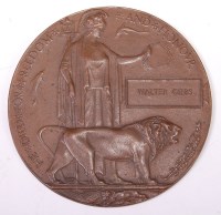 Lot 302 - A WW I bronze memorial plaque naming Walter...