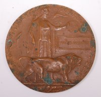 Lot 353 - A WW I bronze memorial plaque, naming Oscar...