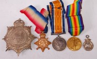 Lot 395 - A WW I trio to include 1914 Mons Star, British...