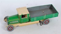 Lot 3228 - Wells, tinplate and clockwork tipping lorry,...