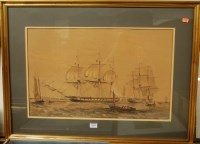 Lot 1011 - Tall ships in a Harbour, 19th century colour...
