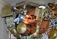 Lot 143 - A box of miscellaneous metalware to include;...