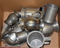 Lot 148 - A box of miscellaneous pewter ware, to include;...