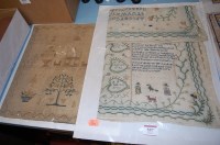 Lot 557 - A number, alphabet, picture and verse sampler,...