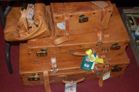 Lot 586 - A collection of vintage tan leather travelling...