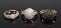 Lot 322 - Two modern 9ct gold diamond cluster rings, and...