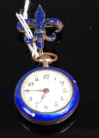 Lot 394 - A ladies continental guilloche enamelled fob...