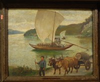 Lot 1040 - Ernest Ibbetson - On the Douro, oil on board,...