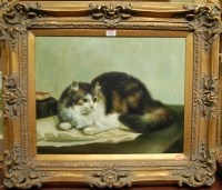 Lot 1046 - Modern oil study - Cat with spectacles, bears...