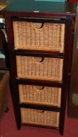 Lot 1068 - A stained wood and wicker four drawer chest;...