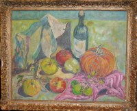 Lot 1075 - Ann Gunn - Still life with fruit, oil; a...