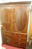 Lot 1116 - A Regency mahogany and satinwood strung linen...