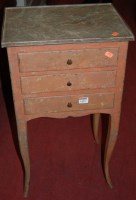 Lot 1424 - A French painted three drawer bedside table,...