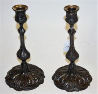 Lot 5 - A pair of Victorian pewter candlesticks, each...
