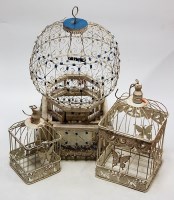 Lot 10 - A white painted wirework birdcage; together...