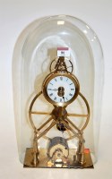 Lot 86 - A lacquered brass skeleton clock having enamel...