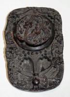 Lot 202 - A Chinese clay caligraphy inkwell relief...