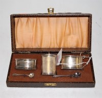 Lot 213 - A George VI silver three piece cruet set to...