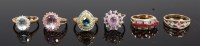 Lot 314 - Six various modern 9ct gold and semi-precious...
