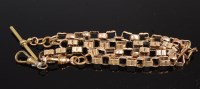 Lot 332 - A 9ct gold fancy-link double watch chain, with...
