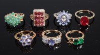 Lot 342 - Seven various modern 9ct gold semi-precious...