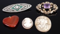 Lot 354 - Two carved shell cameos; a polished agate...