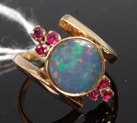 Lot 369 - An 18ct gold, doublet opal and small ruby set...