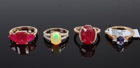 Lot 391 - Four various modern 9ct gold precious and semi...