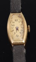 Lot 397 - A Swiss Art Deco 18ct gold cased ladies tank...