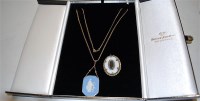 Lot 471 - A Wedgwood blue jasper ware pendant in yellow...