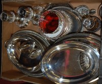 Lot 254 - A box of miscellaneous silver plated wares to...