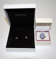 Lot 495 - A pair of ladies Pandora silver and gem set...