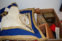 Lot 616 - A box of various national flags, brasswares,...