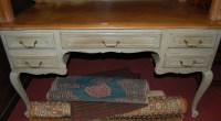 Lot 1285 - A French walnut, parquet topped and painted...