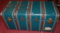 Lot 1289 - A painted wooden and metal bound hinged top...