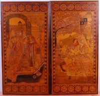 Lot 1177 - A pair of Arts & Crafts poker-work wall panels,...