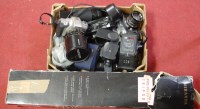 Lot 524 - A box of mixed cameras, to include; Tamron,...
