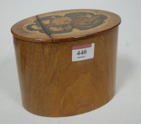 Lot 440 - A 19th century walnut tea caddy, of oval form,...