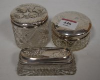 Lot 446 - A George V cut glass and silver topped...