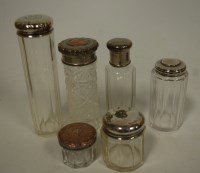 Lot 449 - A George V hammered silver topped glass...