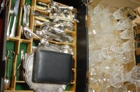 Lot 557 - Two boxes of mixed glassware and silver plated...