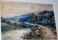 Lot 1003 - F Miles - a Thames backwater, watercolour,...