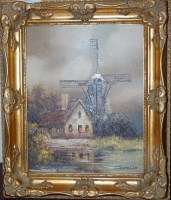 Lot 1026 - I Costello - Dutch windmill, oil, signed lower...