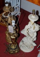 Lot 1061 - Three various cherub table lamps, a/f