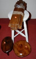 Lot 1064 - Three various stools and a stacking wall shelf...