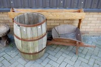Lot 1100 - A coopered oak barrel (a/f); together with a...