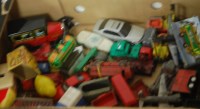Lot 595 - A box of mixed playworn diecast and tinplate...