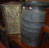 Lot 1205 - A coopered oak barrel; together with an...