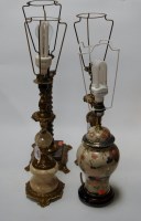 Lot 93 - A modern table lamp having faux marble barley...