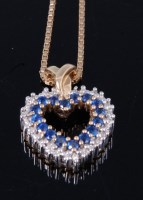 Lot 326 - A 9ct gold, sapphire and diamond set heart...